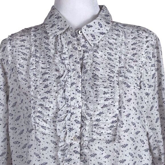 SUNDANCE Nola Button Down Blouse Shirt Size PL Petite Large Ruffle Floral White - Picture 6 of 16